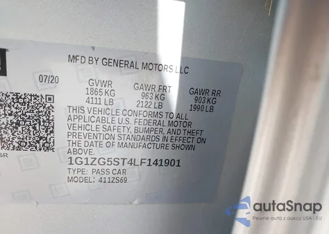 2020 Chevrolet Malibu Fwd Rs из США, поврежденный, VIN 1G1ZG5ST4LF141901